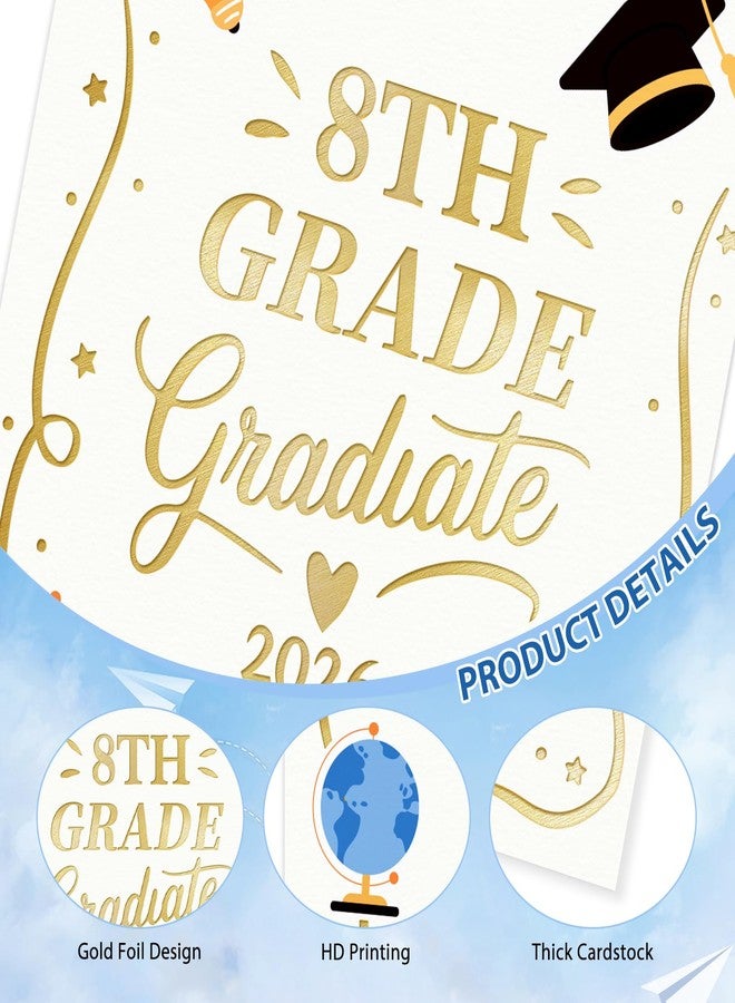 FLYAB 8th Grade Graduation Card - 2026 Gold Foil Middle School Promotion Card with Envelope Grad Gift for Her Him Boys Girls Son Daughter Granddaughter Grandson(5.5x8 Inch) - Image 4