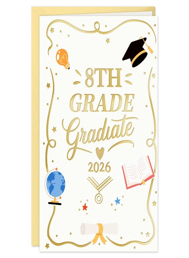 FLYAB 8th Grade Graduation Card - 2026 Gold Foil Middle School Promotion Card with Envelope Grad Gift for Her Him Boys Girls Son Daughter Granddaughter Grandson(5.5x8 Inch) - Image 1