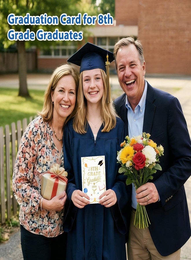 FLYAB 8th Grade Graduation Card - 2026 Gold Foil Middle School Promotion Card with Envelope Grad Gift for Her Him Boys Girls Son Daughter Granddaughter Grandson(5.5x8 Inch) - Image 2