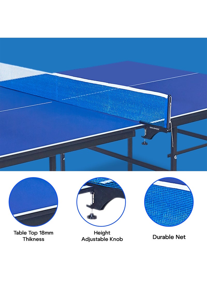Sparnod Fitness طاولة تنس الطاولة الداخلية STT-18 | سطح MDF بسمك 18 مم مع حماية من الأشعة فوق البنفسجية | إطار فولاذي مقاوم للصدأ | وضع التشغيل الفردي | قابلة للطي مع عجلات قفل - Image 5