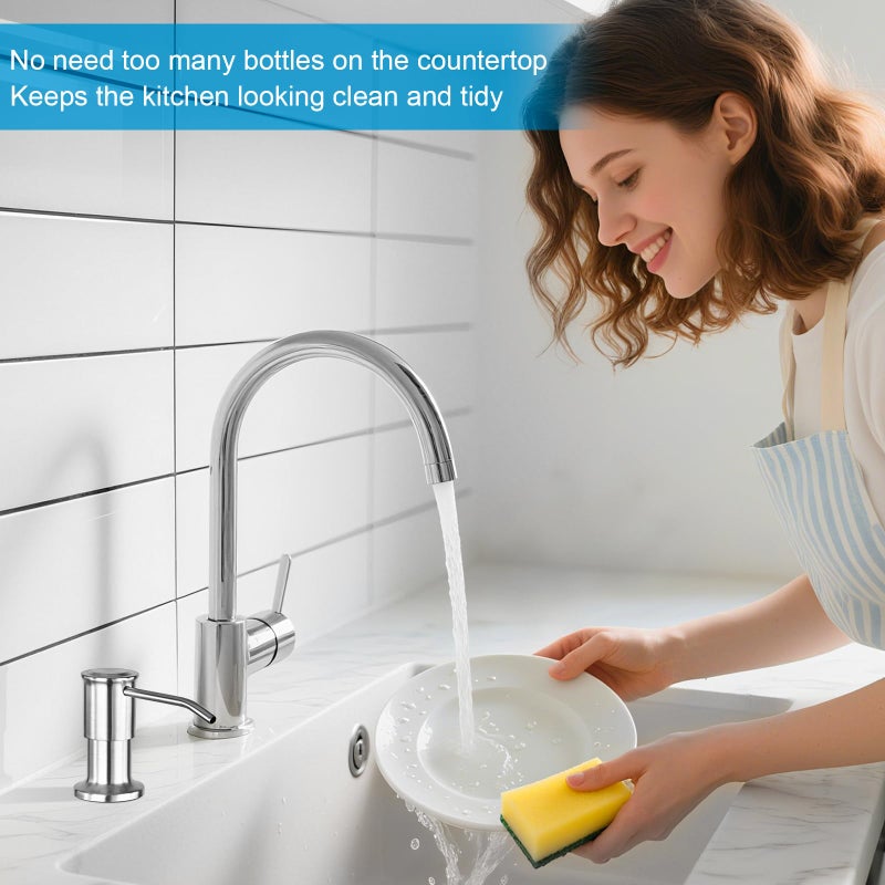 Cejiuga Soap Dispenser for Kitchen Sink, Upgrade Built in Sink Soap Dispenser Brushed Nickel, Countertop Sink Soap Dispenser Pump with 47" Extension Tube kit, No Need More Refills - Image 2