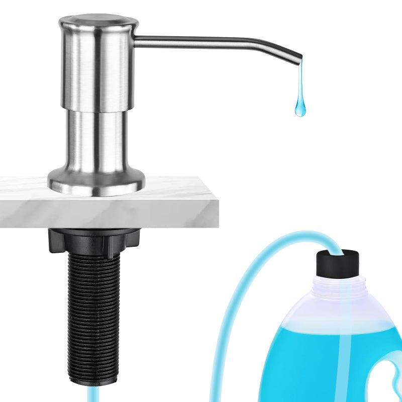 Cejiuga Soap Dispenser for Kitchen Sink, Upgrade Built in Sink Soap Dispenser Brushed Nickel, Countertop Sink Soap Dispenser Pump with 47" Extension Tube kit, No Need More Refills - Image 1