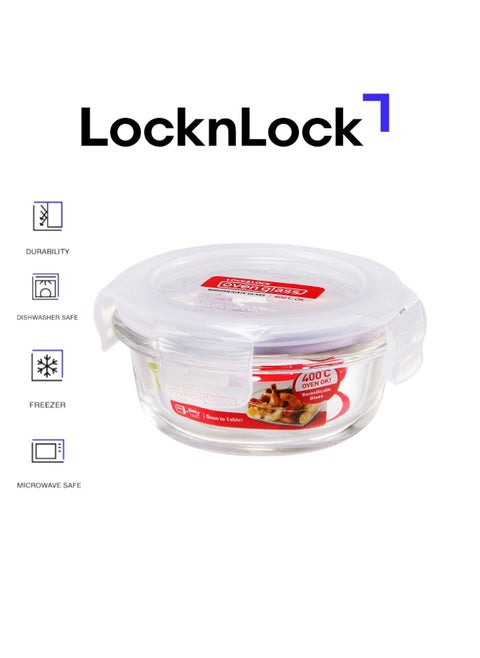 LocknLock 130ml Oven-Safe Borosilicate Glass Round Container with Airtight Lid - Microwave, Freezer, and Dishwasher Safe