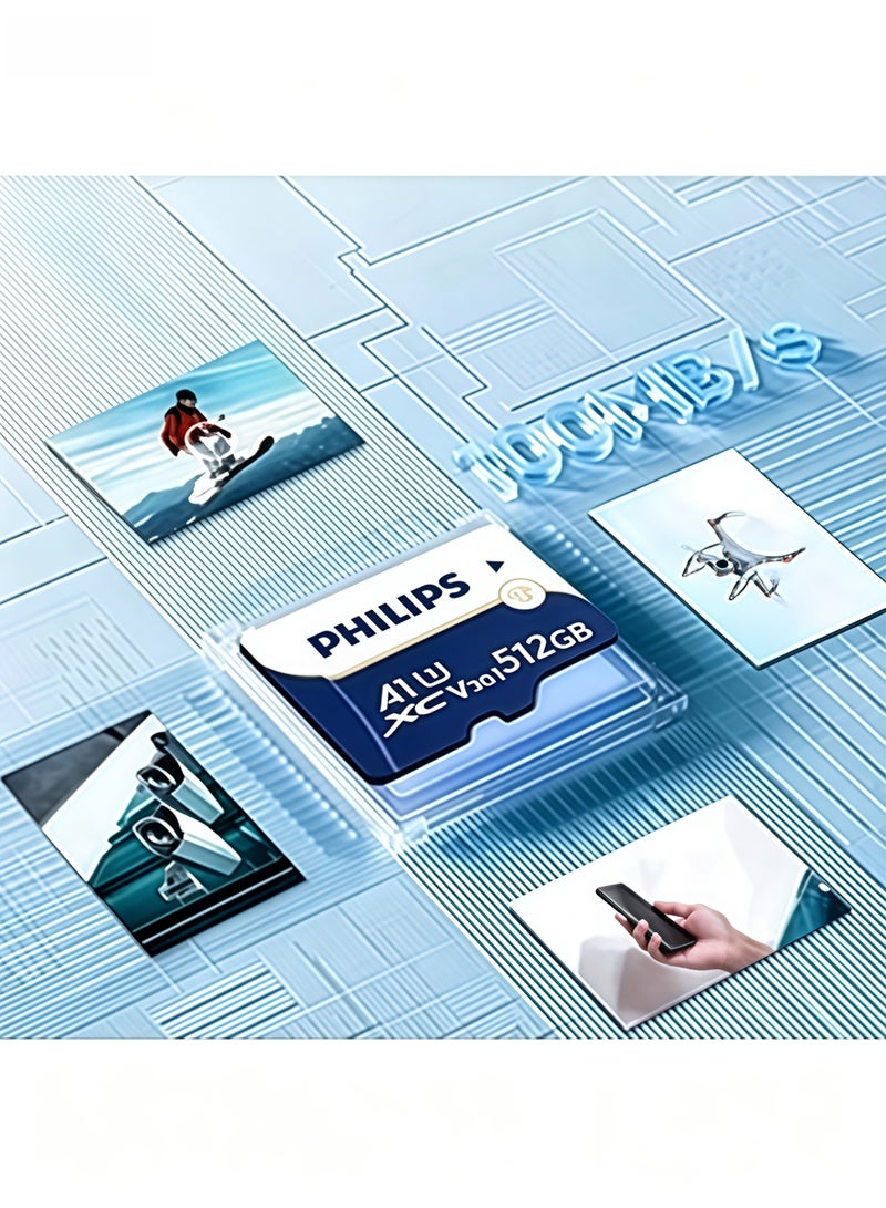 بطاقة ذاكرة Micro SD من فيليبس سعة 512 جيجابايت، فئة A1، V30، U3، عالية السرعة، تصل سرعتها إلى 100 ميجابايت/ثانية؛ بطاقة ذاكرة متينة مخصصة للمراقبة، مناسبة للتسجيل على مدار 24 ساعة بكاميرات المراقبة الأمنية، والتسجيل المتكرر بكاميرات السيارة، مع قارئ بطاقات TF اختياري يعمل عبر منفذ USB 2.0 - Image 4