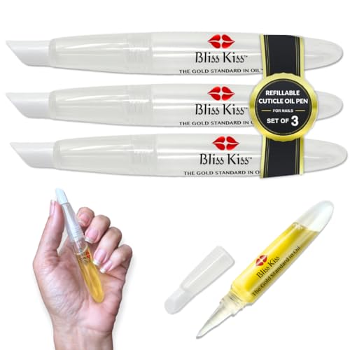 Bliss Kiss Refillable Squeeze Cuticle Oil Pen Empty 3Pack Ideal for Nail Growth Oil and Nail Oil Application