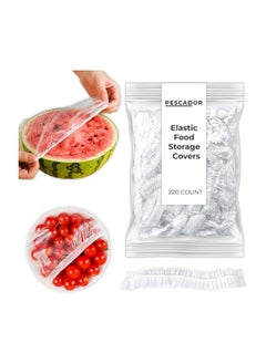 PESCADOR Elastic Food Storage Disposable Covers, Clear Reusable Plastic Sealing Bags, Universal Kitchen Wrap Seal Caps for Preservation Fresh with Fruit, Vegetable and Meat (Clear, 220 Count)