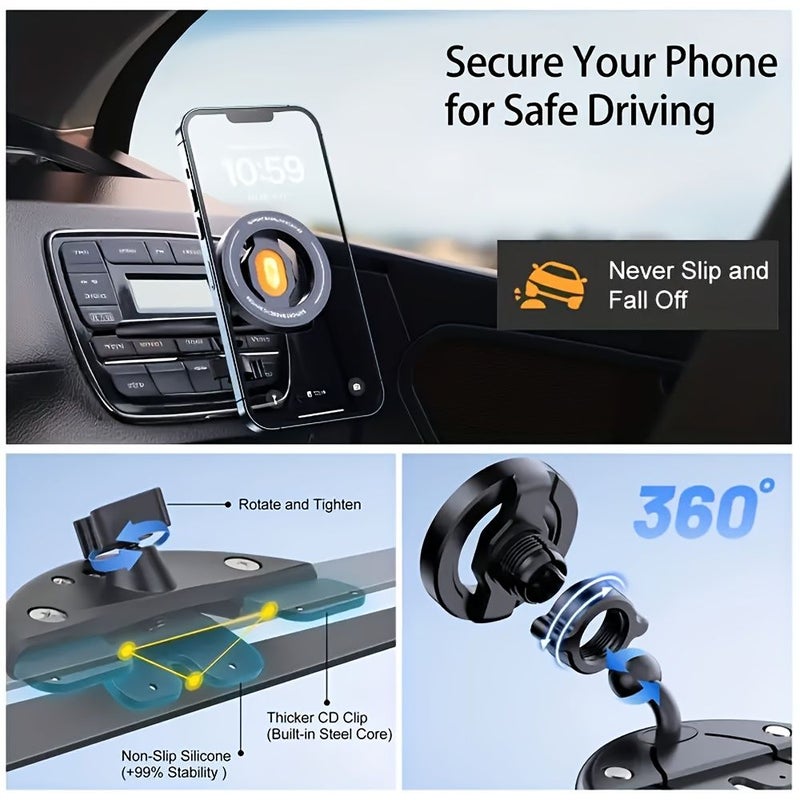 Black Magnetic Car Phone Holder for CD Slot 360 Rotation - Image 2