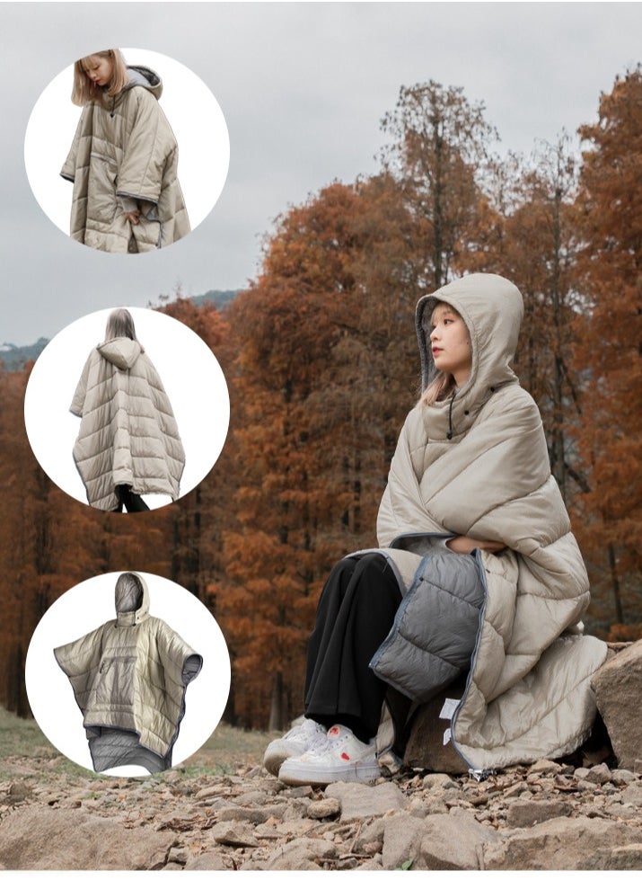 XiuWoo Wearable Camping Blanket, Lightweight Waterproof Sleep Bag, Multifunctional Warm Travel Quilt, Compact Wearable Poncho, Lazy Lounge Cotton Blanket with Detachable Hood for Camping, Hiking  - Image 1