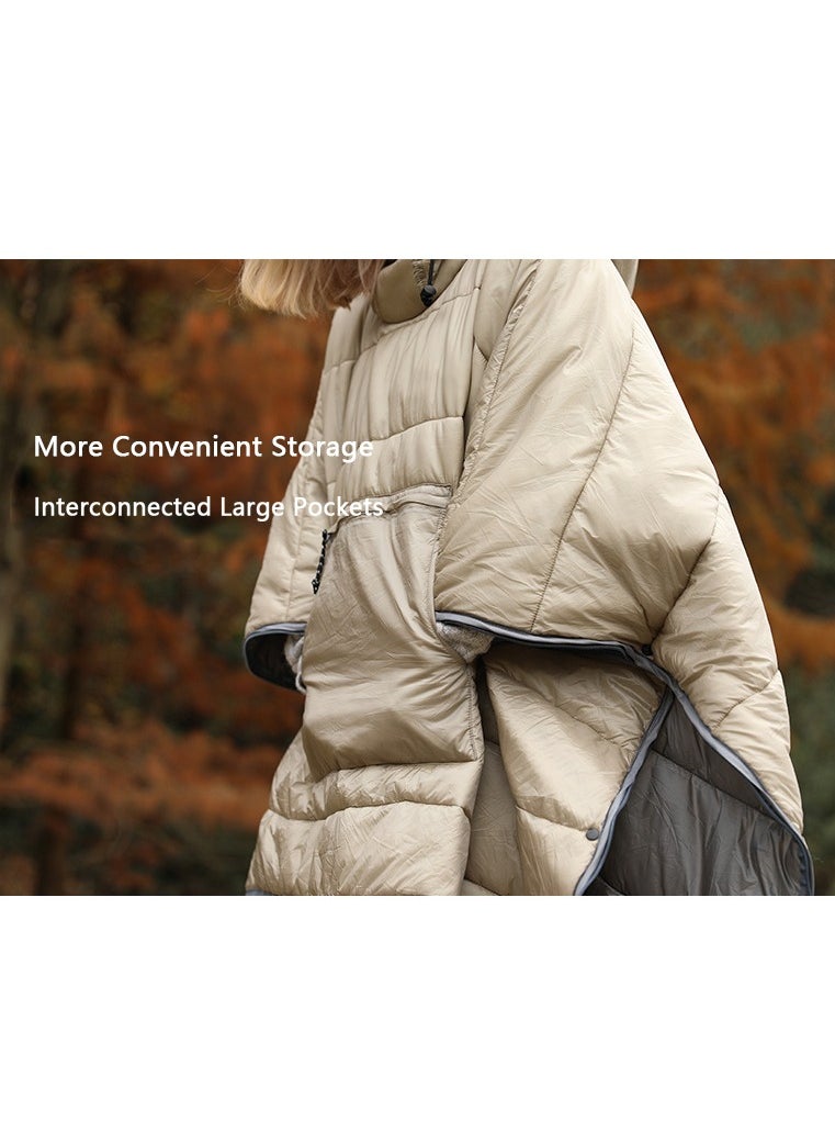 XiuWoo Wearable Camping Blanket, Lightweight Waterproof Sleep Bag, Multifunctional Warm Travel Quilt, Compact Wearable Poncho, Lazy Lounge Cotton Blanket with Detachable Hood for Camping, Hiking  - Image 5