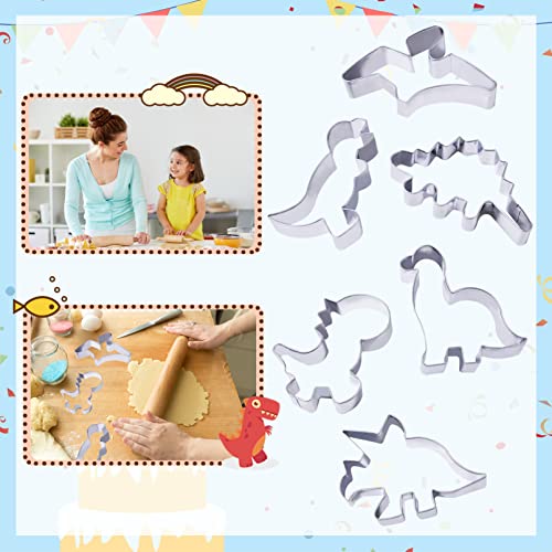 hitsuki Dinosaur Cookie Cutters,Stainless Steel Metal Fun Dino Cookie Cutter for Kids Dinosaur Pancake Molds,6 Pcs - Image 2