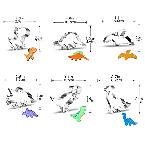 hitsuki Dinosaur Cookie Cutters,Stainless Steel Metal Fun Dino Cookie Cutter for Kids Dinosaur Pancake Molds,6 Pcs - Image 5