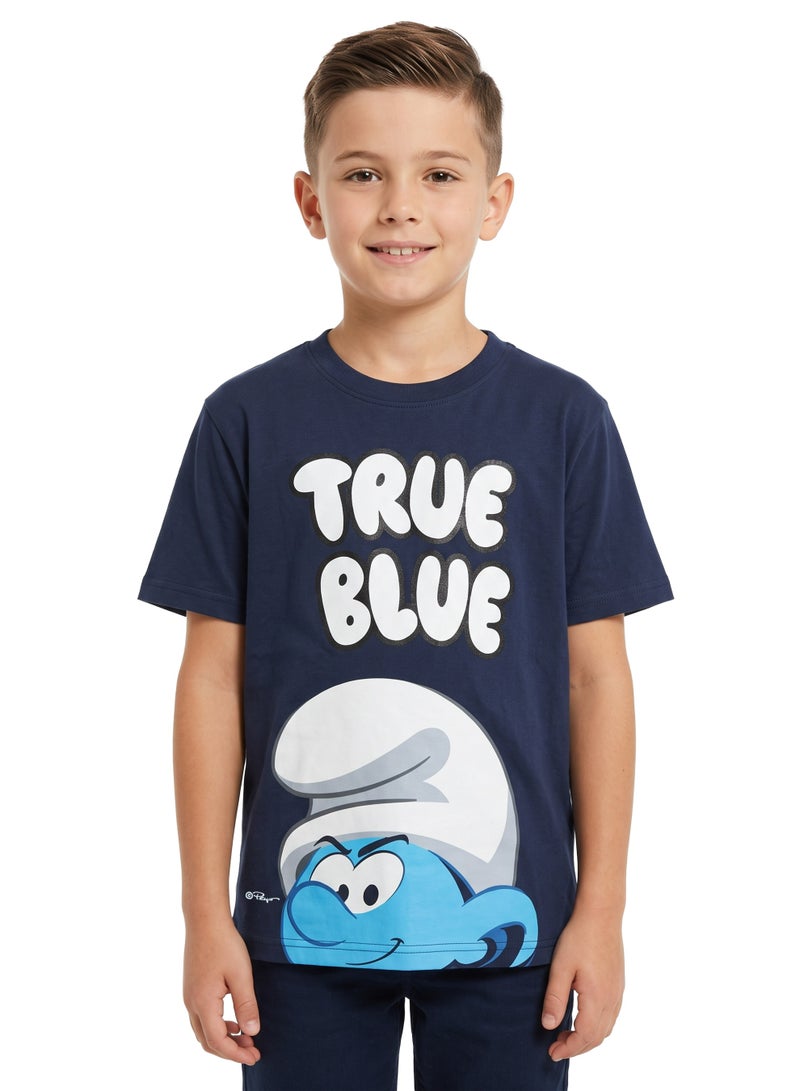 The Smurfs “True Blue” Boys Regular T-Shirt | Character Graphic Print Casual Crew Neck Cotton Tee - Image 1