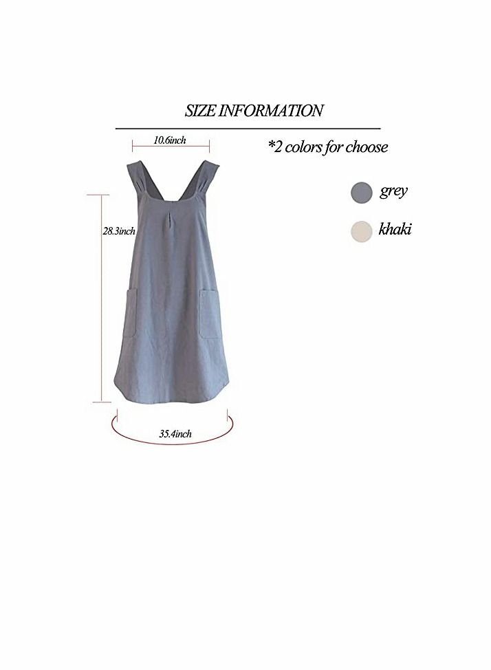 KASTWAVE Soft Cotton Linen Apron Cross Back X-Shaped Japanese Style Pinafore Dress for Cooking, Housewarming, Daily Chores (Grey) - Image 5
