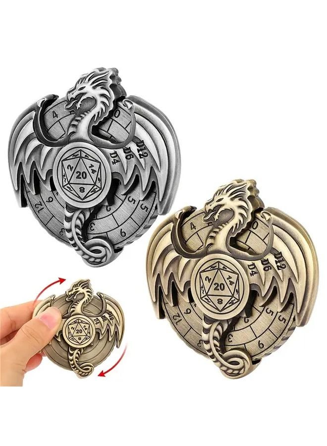 عجلة دوارة مظلمة من المعدن الفضي على شكل تنين تحمل نرد D20 متعدد السطوح سبعة في واحد - Image 4