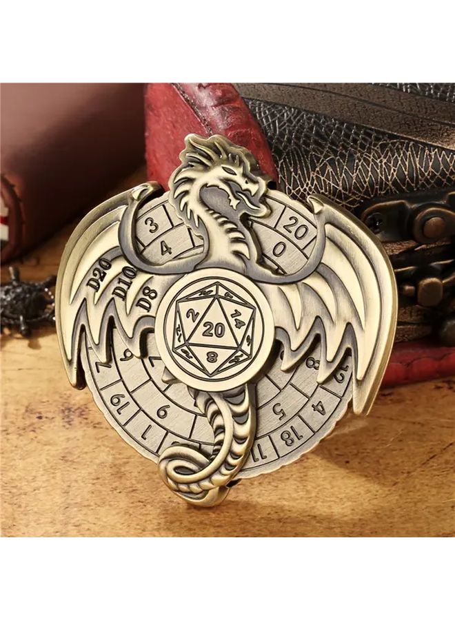 عجلة دوارة مظلمة من المعدن الفضي على شكل تنين تحمل نرد D20 متعدد السطوح سبعة في واحد - Image 2