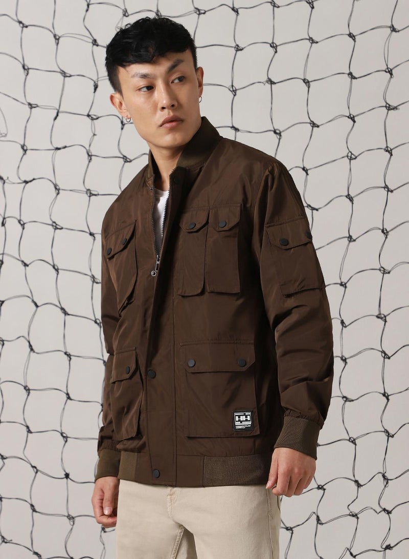 Hubberholme Men's Brown 100% Polyester Solid Oversized Jacket  - Image 2