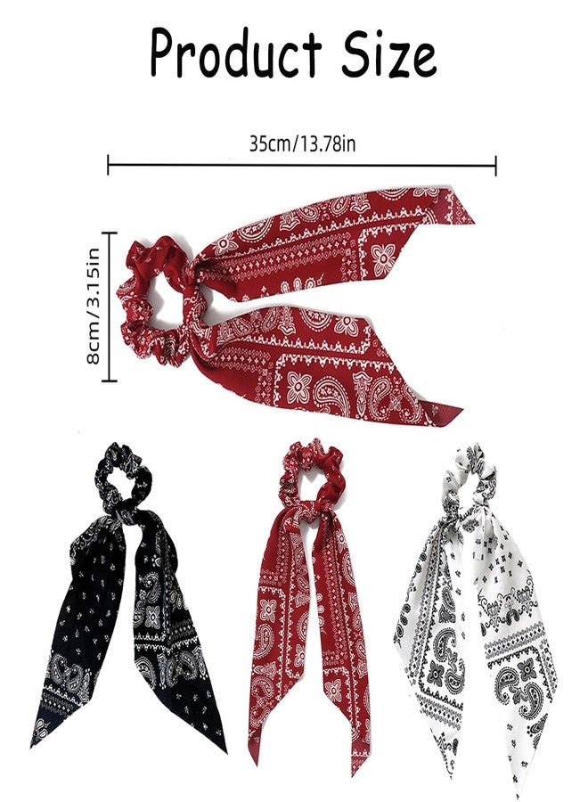 Aeenioy 3 Pack Hair Scrunchies for Women, Ribbon for Hair, Satin Scrunchies Set, Stylish Hair Scarf, Scrunchies for Women, Hair Ribbon for Womens, Red Black White - Image 2