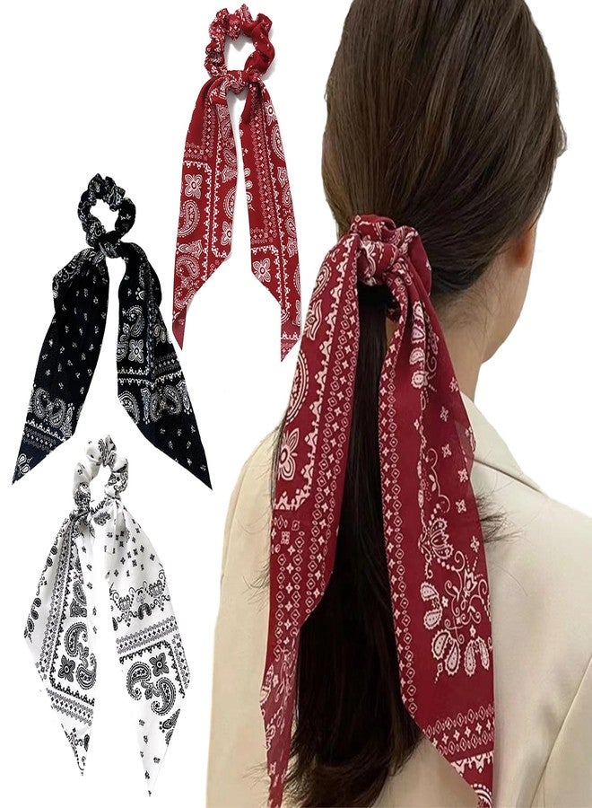 Aeenioy 3 Pack Hair Scrunchies for Women, Ribbon for Hair, Satin Scrunchies Set, Stylish Hair Scarf, Scrunchies for Women, Hair Ribbon for Womens, Red Black White - Image 1