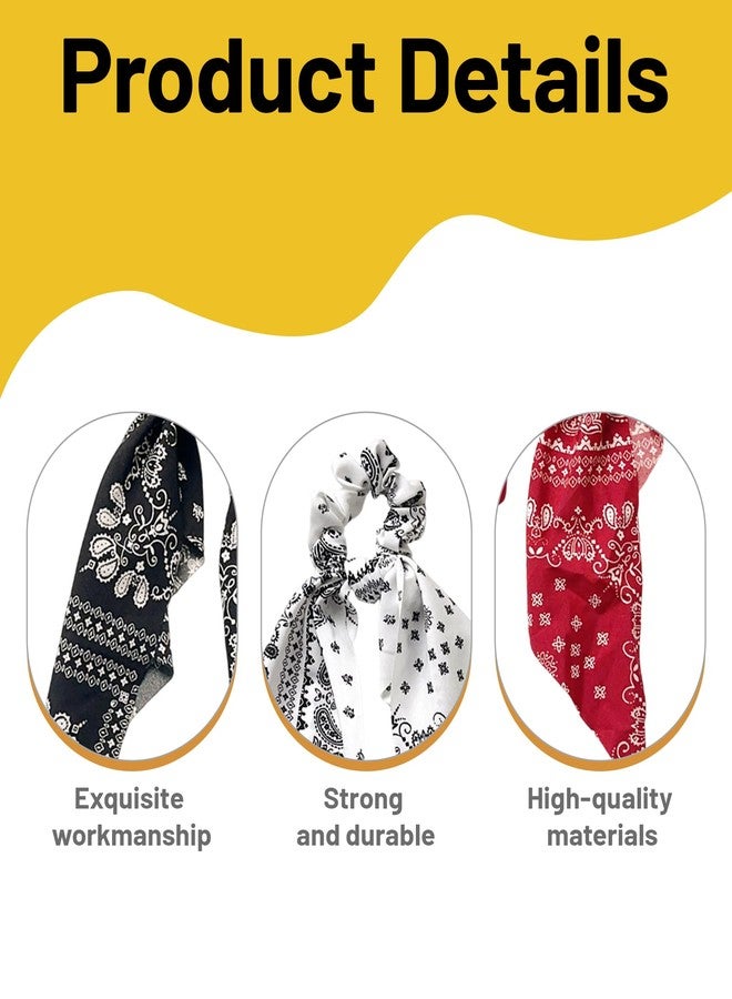Aeenioy 3 Pack Hair Scrunchies for Women, Ribbon for Hair, Satin Scrunchies Set, Stylish Hair Scarf, Scrunchies for Women, Hair Ribbon for Womens, Red Black White - Image 3