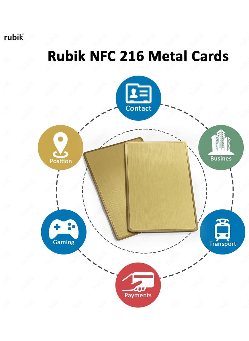 Rubik - NFC 216 Metal Cards (Twin Shade) Premium Upgraded, Invisible Chip, NTAG216 High-end Preistige Business Card, 304 Stainless Steel (Gold, 2 Cards) - Image 1