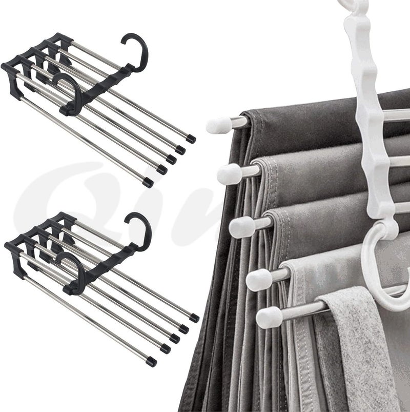 Quality Hangers 5 in 1 ABS Foldable Hangers (Pack of 1) - Multi-Purpose Clothes Hanger - Stainless Steel & ABS Plastic - Powder Coated - Multicolour - Space Saving, Foldable, Multi-Layer - Image 1