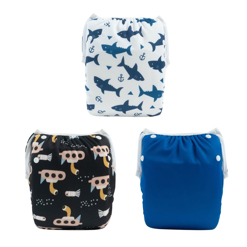 ALVABABY Large Swim Diapers Baby & Toddler Snap One Size Reusable Adjustable Baby Boy (Summer Vacation Large 3ZSWY16 - Image 2