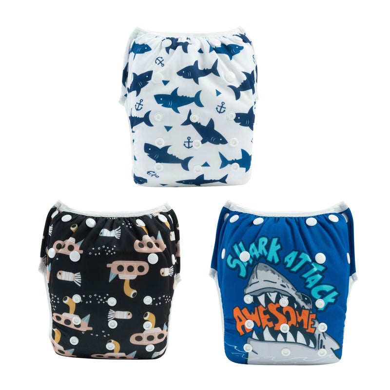 ALVABABY Large Swim Diapers Baby & Toddler Snap One Size Reusable Adjustable Baby Boy (Summer Vacation Large 3ZSWY16 - Image 1