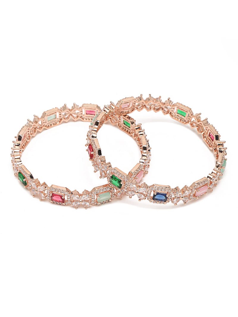 YouBella Jewellery Stylish Rose Gold Plated Multi-Color Stone Studded Bangles for Girls and Women (YBBN_91889) (Gold) (2.8) - Image 3