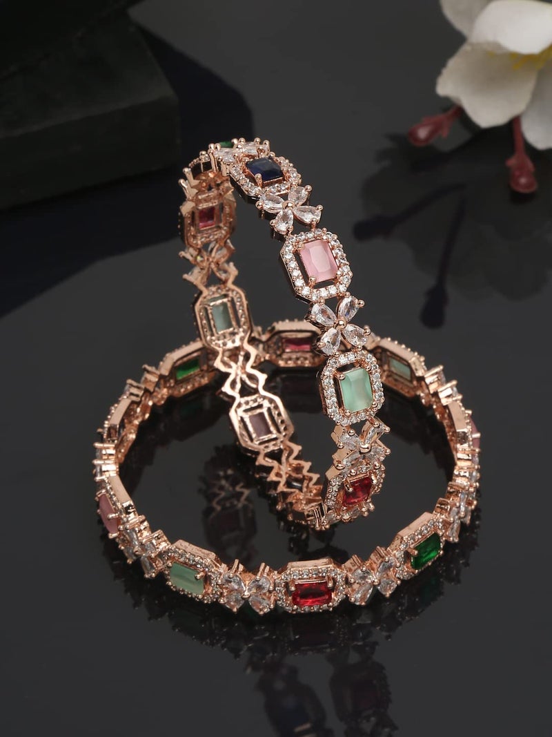 YouBella Jewellery Stylish Rose Gold Plated Multi-Color Stone Studded Bangles for Girls and Women (YBBN_91889) (Gold) (2.8) - Image 2