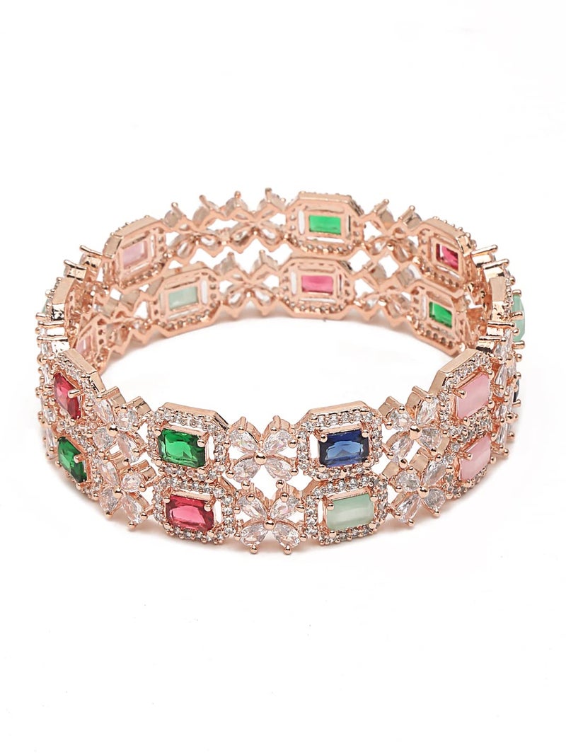 YouBella Jewellery Stylish Rose Gold Plated Multi-Color Stone Studded Bangles for Girls and Women (YBBN_91889) (Gold) (2.8) - Image 1