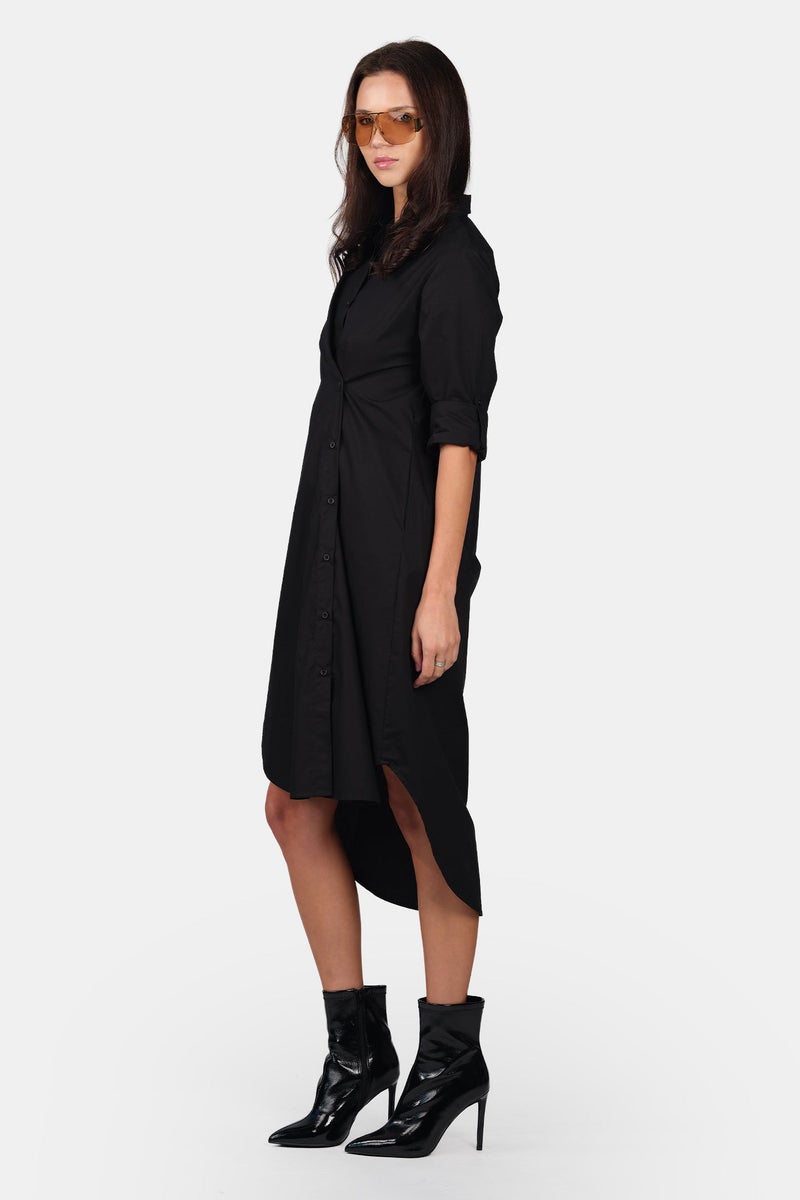 Virgio Solid Cotton Asymmetric Midi Shirt Dress for Women - Image 4