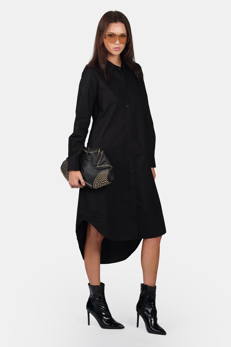 Virgio Solid Cotton Asymmetric Midi Shirt Dress for Women - Image 3