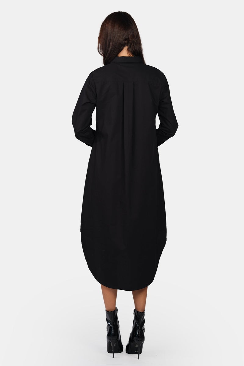 Virgio Solid Cotton Asymmetric Midi Shirt Dress for Women - Image 5