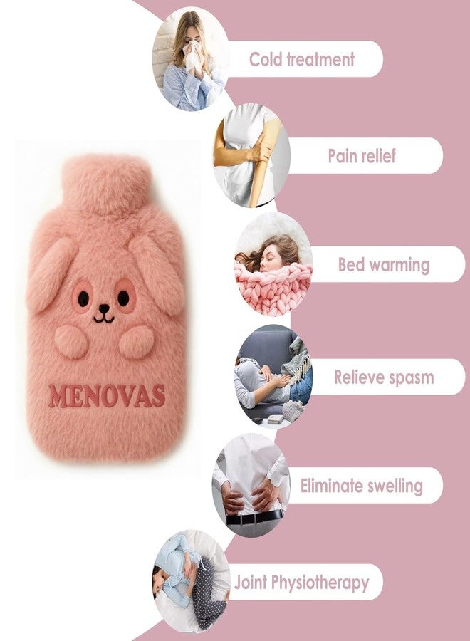 MENOVAS Cute Cartoon Hot Water Bag with Soft Plush Cover - 1000ml Reusable Rubber Bottle for Pain Relief, Cramps, Baby Warmth & Winter Comfort - Cartoon Design for Kids & Adults (Pink) - Image 3