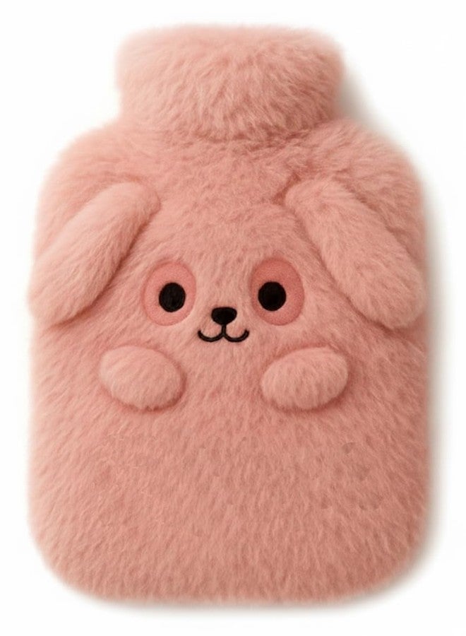MENOVAS Cute Cartoon Hot Water Bag with Soft Plush Cover - 1000ml Reusable Rubber Bottle for Pain Relief, Cramps, Baby Warmth & Winter Comfort - Cartoon Design for Kids & Adults (Pink) - Image 1