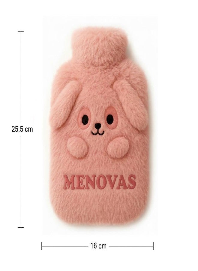 MENOVAS Cute Cartoon Hot Water Bag with Soft Plush Cover - 1000ml Reusable Rubber Bottle for Pain Relief, Cramps, Baby Warmth & Winter Comfort - Cartoon Design for Kids & Adults (Pink) - Image 2