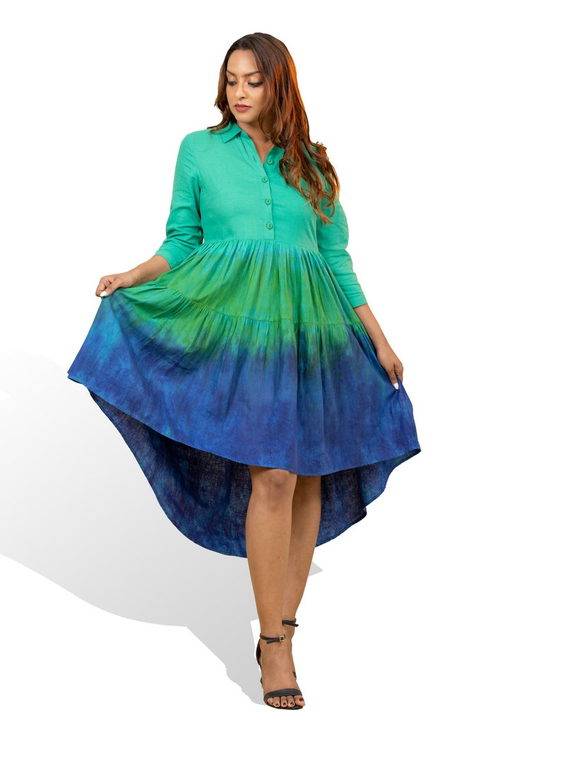 TREND REPUBLIC Trend Republic Blue Green Shade Batik High Low Dress  - Image 3
