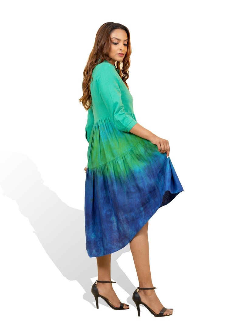 TREND REPUBLIC Trend Republic Blue Green Shade Batik High Low Dress  - Image 2
