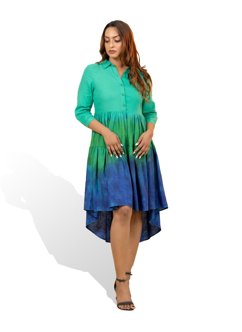 TREND REPUBLIC Trend Republic Blue Green Shade Batik High Low Dress  - Image 1