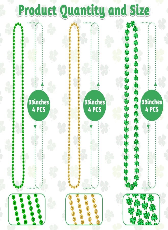 Huskein 12 PCS St Patricks Day Necklace, Gold Green Beads Shamrocks Necklace, Plastic Shamrocks Bead Necklace Set, Irish Decorations Supplies for St.Patricks Day Accessories Decorations Favors - Image 2