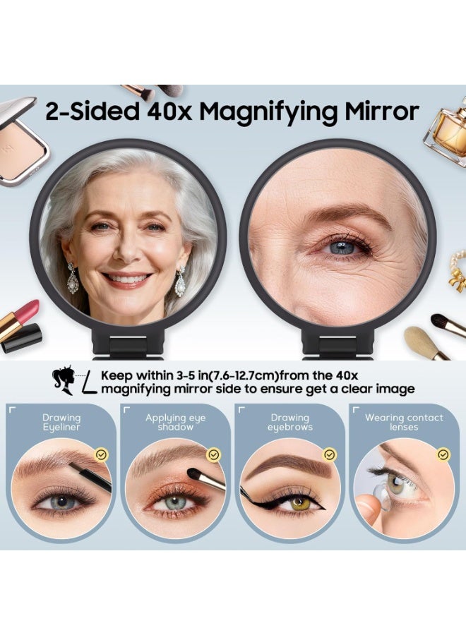 Darvana 40X Magnifying Hand Mirror for Makeup,Double Sided 1X/40X Portable Folding Travel Mirror with 360 Degree Rotation for Desktop and Bathroom Use,Frosted Black,5.5-Inch - Image 2