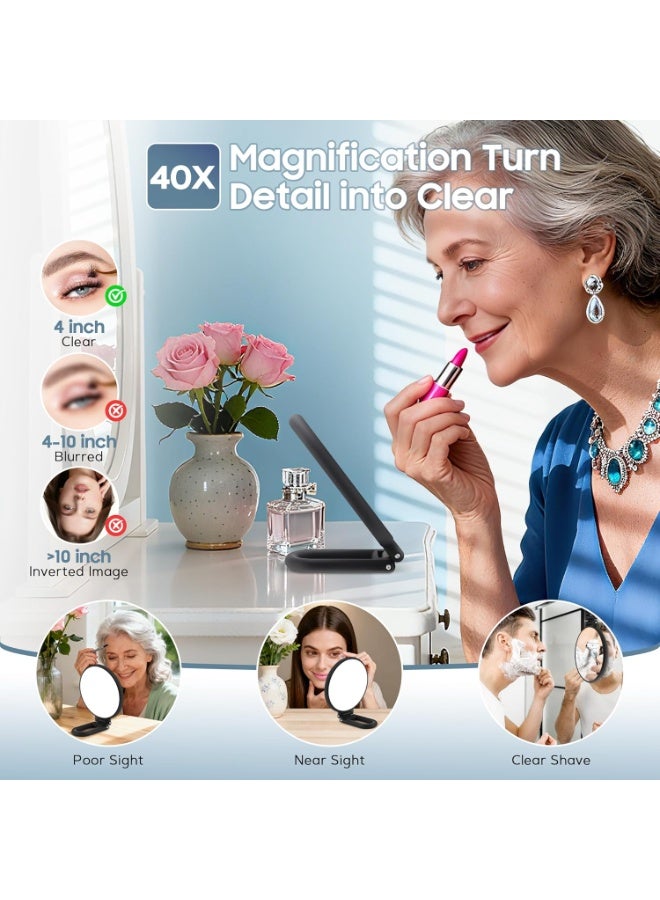 Darvana 40X Magnifying Hand Mirror for Makeup,Double Sided 1X/40X Portable Folding Travel Mirror with 360 Degree Rotation for Desktop and Bathroom Use,Frosted Black,5.5-Inch - Image 3
