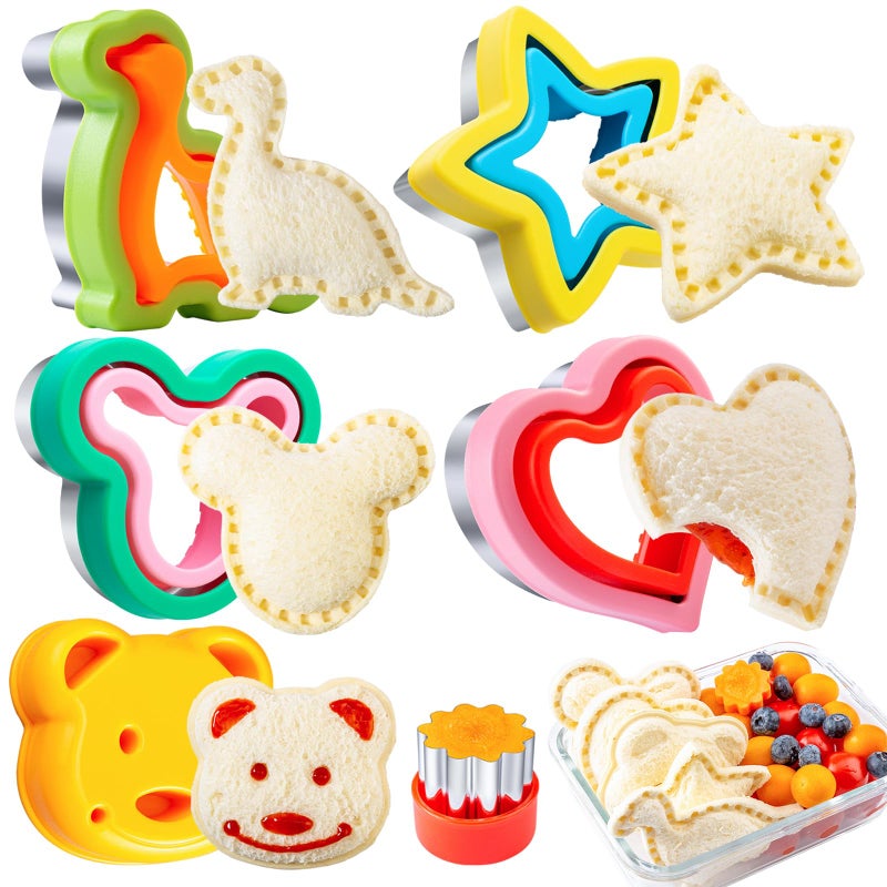 Kimfead Sandwich Cutters for Kids Lunch LARGE, Sandwich Maker, Cookie Cutters Set, Dinosaur Mickey Heart Star Bear - Image 1
