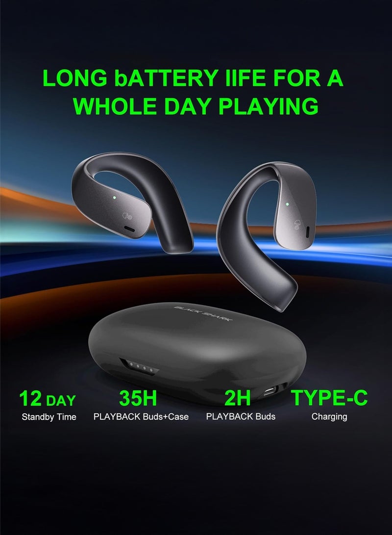 بلاك شارك سماعات أذن Black Shark T20 بتصميم لاسلكي مفتوح الأذن، وعمر بطارية طويل يصل إلى 35 ساعة، واتصال بلوتوث 5.3 بوصة ومقاومة للماء IPX67 - أسود - Image 4