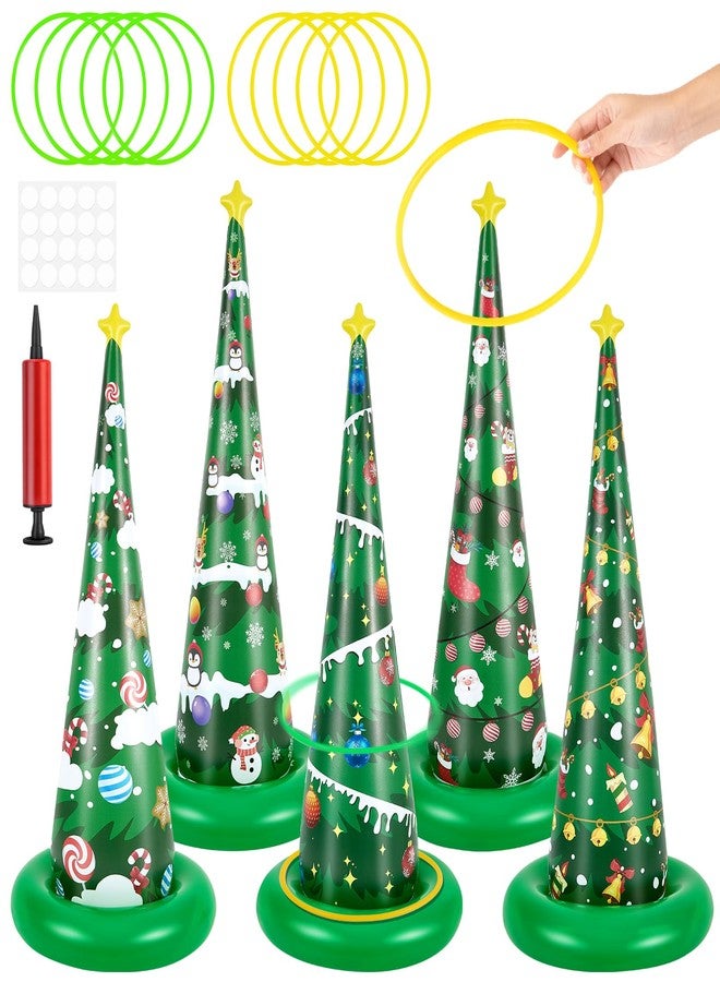 HAIMST Christmas Games, 5 Pack Inflatable Ring Toss Game with 10 Plastic Rings Air Pump, Christmas Party Games for Kids Adults Family Indoor Outdoor Play - Image 1