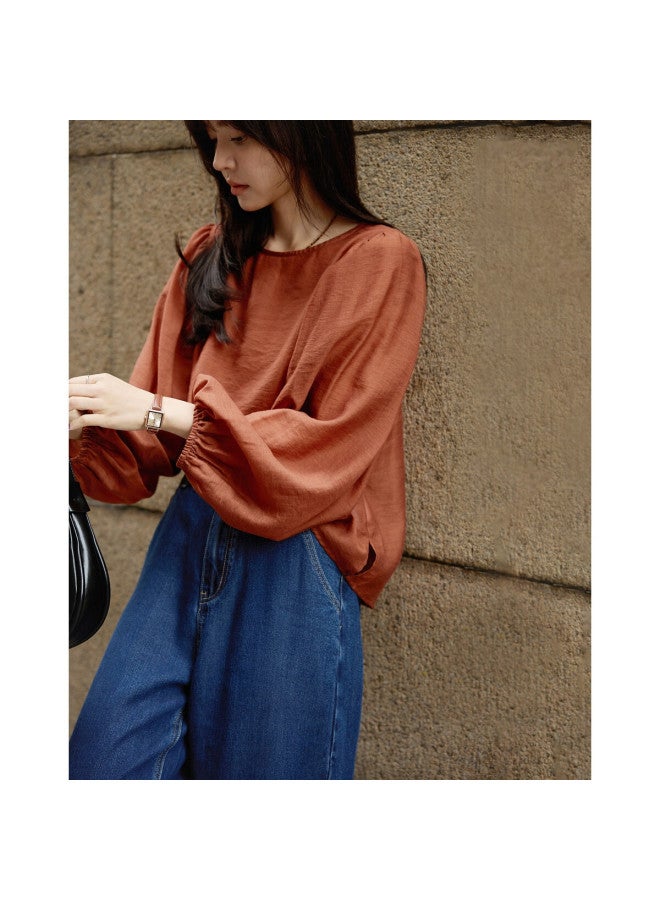 Mt Spring Korean Style Light And Thin Round Neck Batwing Sleeve Loose Fit Shirt, Good For Hiding Flesh, Easy To Match Women's Blouse - Image 4