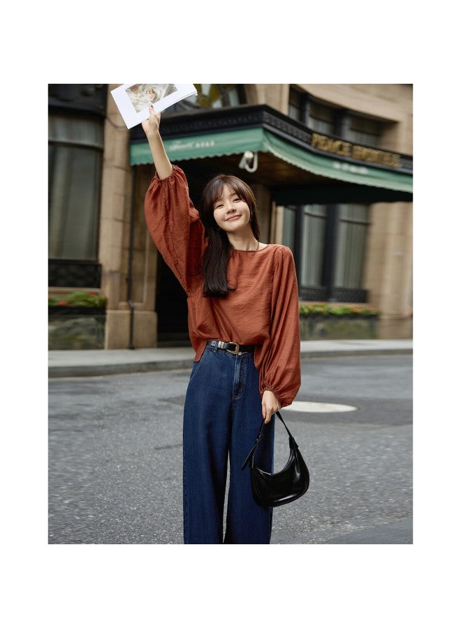 Mt Spring Korean Style Light And Thin Round Neck Batwing Sleeve Loose Fit Shirt, Good For Hiding Flesh, Easy To Match Women's Blouse - Image 2