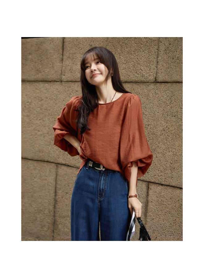 Mt Spring Korean Style Light And Thin Round Neck Batwing Sleeve Loose Fit Shirt, Good For Hiding Flesh, Easy To Match Women's Blouse - Image 5