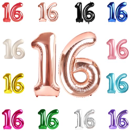 IWERP 16 Balloon Number Rose Gold Number 16th Birthday Balloons 40 Inch Sweet 16 Years Old Rose Gold Birthday Decorations for Boys Girls 16th Anniversary Decorations - Image 1