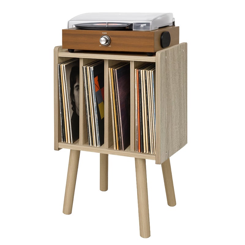 montex Record Player Stand, Vinyl Record Storage Table with 4 Cabinet, Mid Century Modern Turntable Stand, Organizer Vinyl Table for Bedroom Living Room, White Oak - Image 1